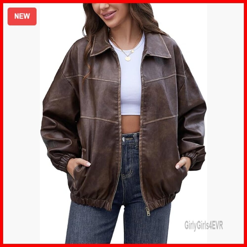 Oversized Faux Leather Motorcycle Jacket Vintage Y2K Plus Size
